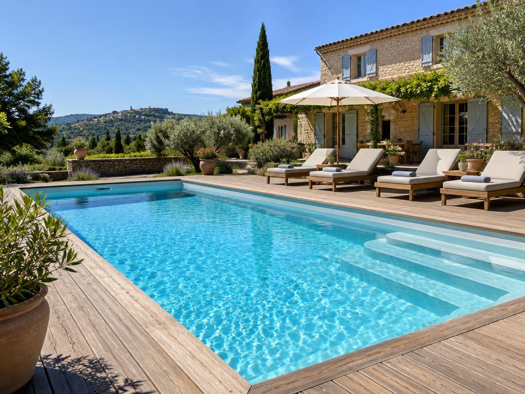 Piscine coque ISLE 42 en eau dans un jardin