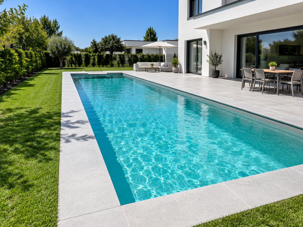 Piscine coque ISLE 44 en eau dans un jardin